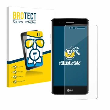 Vorderseite einer Produktverpackung mit dem Markenlogo BROTECT. Daneben ist das Gerät LG K8 2017 mit dem zugehörigen Displaysc