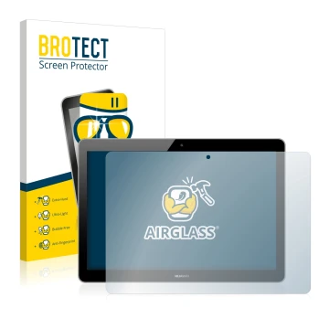 Vorderseite einer Produktverpackung mit dem Markenlogo BROTECT. Daneben ist das Gerät Huawei MediaPad T3 10 mit dem zugehörige