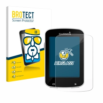 Vorderseite einer Produktverpackung mit dem Markenlogo BROTECT. Daneben ist das Gerät Garmin Edge Explore 820 mit dem zugehöri