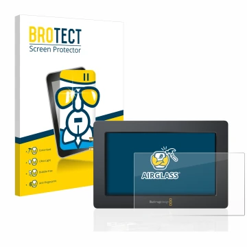 Vorderseite einer Produktverpackung mit dem Markenlogo BROTECT. Daneben ist das Gerät Blackmagic Design Video Assist (5.0) mit