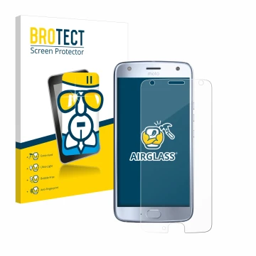 Vorderseite einer Produktverpackung mit dem Markenlogo BROTECT. Daneben ist das Gerät Motorola Moto X4 mit dem zugehörigen Dis