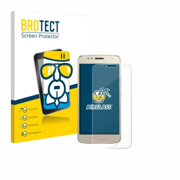 Vorderseite einer Produktverpackung mit dem Markenlogo BROTECT. Daneben ist das Gerät Motorola Moto G5S mit dem zugehörigen Di