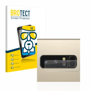 Vorderseite einer Produktverpackung mit dem Markenlogo BROTECT. Daneben ist das Gerät Samsung Galaxy Note 8 (NUR Kameraschutz)