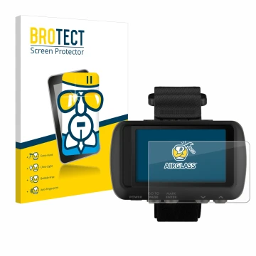 Vorderseite einer Produktverpackung mit dem Markenlogo BROTECT. Daneben ist das Gerät Garmin Foretrex 601 mit dem zugehörigen 
