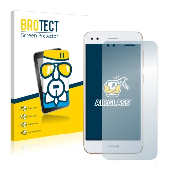 Vorderseite einer Produktverpackung mit dem Markenlogo BROTECT. Daneben ist das Gerät Huawei P9 Lite Mini mit dem zugehörigen 