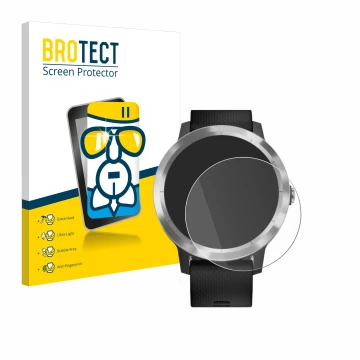 Vorderseite einer Produktverpackung mit dem Markenlogo BROTECT. Daneben ist das Gerät Garmin vivoactive 3 mit dem zugehörigen 