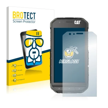 Vorderseite einer Produktverpackung mit dem Markenlogo BROTECT. Daneben ist das Gerät Caterpillar Cat S31 mit dem zugehörigen 