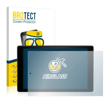 Vorderseite einer Produktverpackung mit dem Markenlogo BROTECT. Daneben ist das Gerät Amazon Fire HD 10 2017 (7. Gen.) mit dem