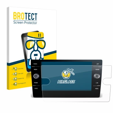 Vorderseite einer Produktverpackung mit dem Markenlogo BROTECT. Daneben ist das Gerät Volkswagen T-Roc 2017-2019 Discover Medi