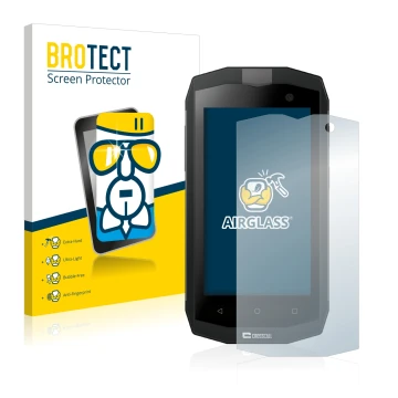 Vorderseite einer Produktverpackung mit dem Markenlogo BROTECT. Daneben ist das Gerät Crosscall Trekker M1 mit dem zugehörigen