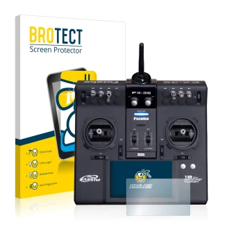 Vorderseite einer Produktverpackung mit dem Markenlogo BROTECT. Daneben ist das Gerät Robbe Futaba FX-36 mit dem zugehörigen D