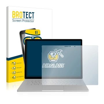 Vorderseite einer Produktverpackung mit dem Markenlogo BROTECT. Daneben ist das Gerät Microsoft Surface Book 2 15