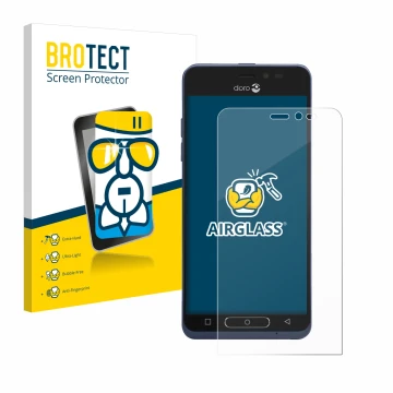 Vorderseite einer Produktverpackung mit dem Markenlogo BROTECT. Daneben ist das Gerät Doro 8035 mit dem zugehörigen Displaysch