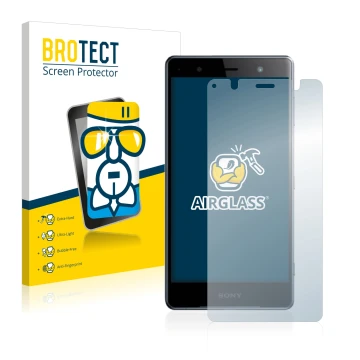 Vorderseite einer Produktverpackung mit dem Markenlogo BROTECT. Daneben ist das Gerät Sony Xperia XZ2 Premium mit dem zugehöri