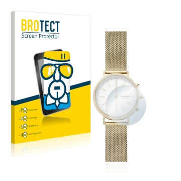 Vorderseite einer Produktverpackung mit dem Markenlogo BROTECT. Daneben ist das Gerät Skagen Hybrid Smartwatch Mini Hald (34 m