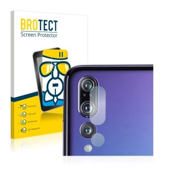 Vorderseite einer Produktverpackung mit dem Markenlogo BROTECT. Daneben ist das Gerät Huawei P20 Pro (NUR Kameraschutz) mit de