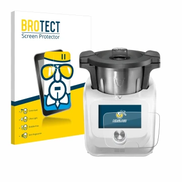 Vorderseite einer Produktverpackung mit dem Markenlogo BROTECT. Daneben ist das Gerät SilverCrest Monsieur Cuisine Connect mit