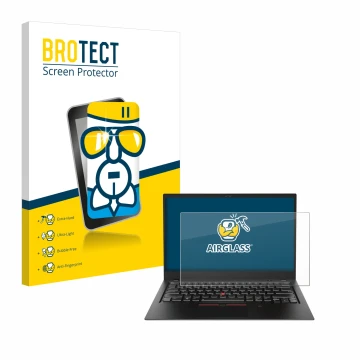 Vorderseite einer Produktverpackung mit dem Markenlogo BROTECT. Daneben ist das Gerät Lenovo ThinkPad X1 Carbon (6. Gen.) mit 