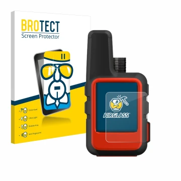 Vorderseite einer Produktverpackung mit dem Markenlogo BROTECT. Daneben ist das Gerät Garmin inReach Mini mit dem zugehörigen 