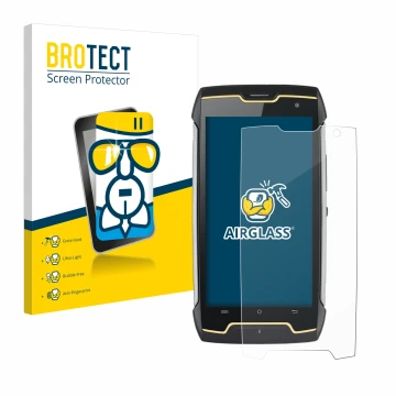 Vorderseite einer Produktverpackung mit dem Markenlogo BROTECT. Daneben ist das Gerät Cubot King Kong mit dem zugehörigen Disp