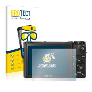 Vorderseite einer Produktverpackung mit dem Markenlogo BROTECT. Daneben ist das Gerät Sony Cyber-Shot DSC-RX100 VI mit dem zug