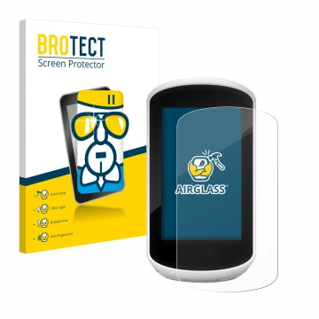 Vorderseite einer Produktverpackung mit dem Markenlogo BROTECT. Daneben ist das Gerät Garmin Edge Explore 2018 mit dem zugehör