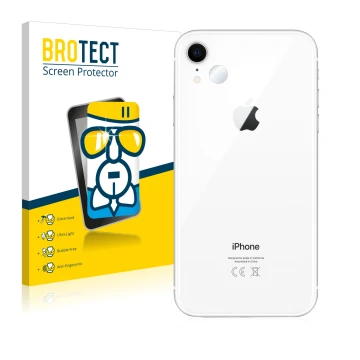 Vorderseite einer Produktverpackung mit dem Markenlogo BROTECT. Daneben ist das Gerät Apple iPhone XR (NUR Kameraschutz) mit d