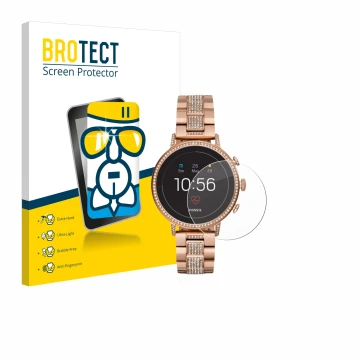 Vorderseite einer Produktverpackung mit dem Markenlogo BROTECT. Daneben ist das Gerät Fossil Q Venture HR (4.Gen) mit dem zuge