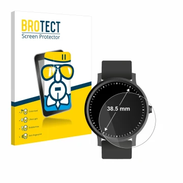 Vorderseite einer Produktverpackung mit dem Markenlogo BROTECT. Daneben ist das Gerät Armbanduhren (Kreisrund, ø: 38.5 mm) mit