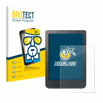 Vorderseite einer Produktverpackung mit dem Markenlogo BROTECT. Daneben ist das Gerät Kobo Clara HD (6