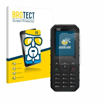 Vorderseite einer Produktverpackung mit dem Markenlogo BROTECT. Daneben ist das Gerät Caterpillar Cat B35 mit dem zugehörigen 