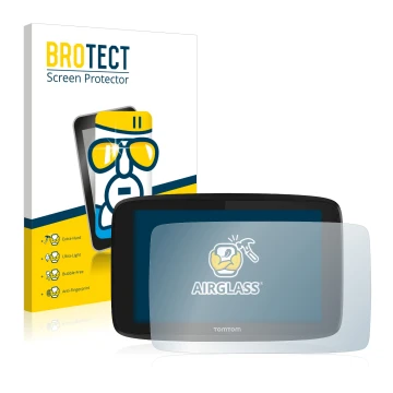 Vorderseite einer Produktverpackung mit dem Markenlogo BROTECT. Daneben ist das Gerät TomTom GO Essential 6