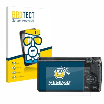 Vorderseite einer Produktverpackung mit dem Markenlogo BROTECT. Daneben ist das Gerät Ricoh GR III 2019 R02010 mit dem zugehör