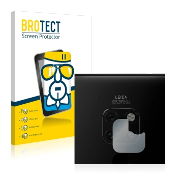 Vorderseite einer Produktverpackung mit dem Markenlogo BROTECT. Daneben ist das Gerät Huawei Mate 20 (NUR Kameraschutz) mit de