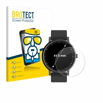 Vorderseite einer Produktverpackung mit dem Markenlogo BROTECT. Daneben ist das Gerät Armbanduhren (Kreisrund, ø: 41.5 mm) mit