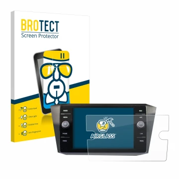 Vorderseite einer Produktverpackung mit dem Markenlogo BROTECT. Daneben ist das Gerät Volkswagen Tiguan Discover Media 8