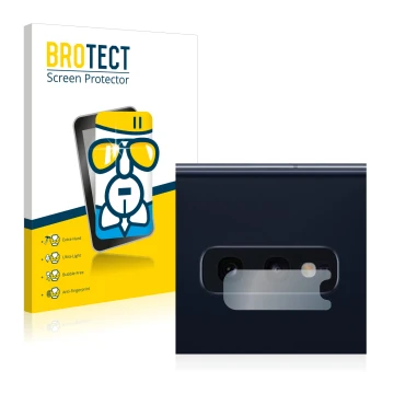Vorderseite einer Produktverpackung mit dem Markenlogo BROTECT. Daneben ist das Gerät Samsung Galaxy S10e (NUR Kameraschutz) m