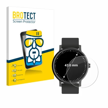 Vorderseite einer Produktverpackung mit dem Markenlogo BROTECT. Daneben ist das Gerät Kreisrunde Displays (ø: 43 mm) mit dem z