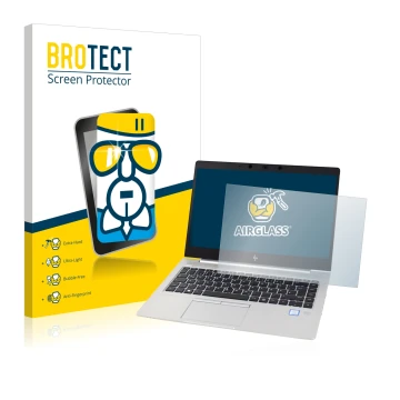 Vorderseite einer Produktverpackung mit dem Markenlogo BROTECT. Daneben ist das Gerät HP EliteBook 830 G5 Non-Touch mit dem zu