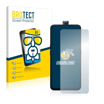 Vorderseite einer Produktverpackung mit dem Markenlogo BROTECT. Daneben ist das Gerät Oppo F11 Pro mit dem zugehörigen Display