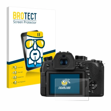 Vorderseite einer Produktverpackung mit dem Markenlogo BROTECT. Daneben ist das Gerät Panasonic Lumix DC-FZ1000 II mit dem zug