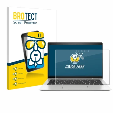 Vorderseite einer Produktverpackung mit dem Markenlogo BROTECT. Daneben ist das Gerät HP EliteBook x360 1030 G3 mit dem zugehö