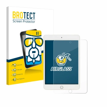 Vorderseite einer Produktverpackung mit dem Markenlogo BROTECT. Daneben ist das Gerät Apple iPad Mini 5 2019 (5. Gen.) mit dem