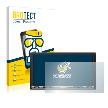 Vorderseite einer Produktverpackung mit dem Markenlogo BROTECT. Daneben ist das Gerät Sony XAV-AX3005DB mit dem zugehörigen Di