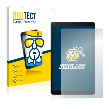 Vorderseite einer Produktverpackung mit dem Markenlogo BROTECT. Daneben ist das Gerät Samsung Galaxy Tab A 10.1 2019 mit dem z