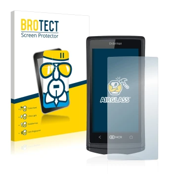 Vorderseite einer Produktverpackung mit dem Markenlogo BROTECT. Daneben ist das Gerät Orderman 5 mit dem zugehörigen Displaysc