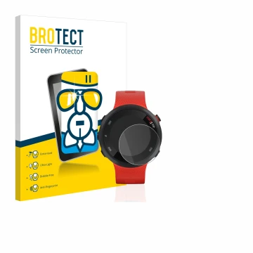 Vorderseite einer Produktverpackung mit dem Markenlogo BROTECT. Daneben ist das Gerät Garmin Forerunner 45 mit dem zugehörigen
