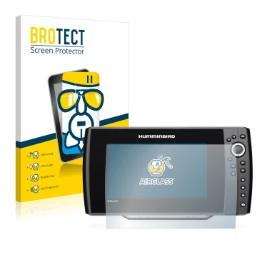Vorderseite einer Produktverpackung mit dem Markenlogo BROTECT. Daneben ist das Gerät Humminbird Helix 9 G3N mit dem zugehörig