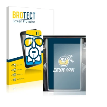 Vorderseite einer Produktverpackung mit dem Markenlogo BROTECT. Daneben ist das Gerät Tesla Model X mit dem zugehörigen Displa