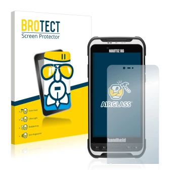 Vorderseite einer Produktverpackung mit dem Markenlogo BROTECT. Daneben ist das Gerät Handheld Nautiz X6 mit dem zugehörigen D